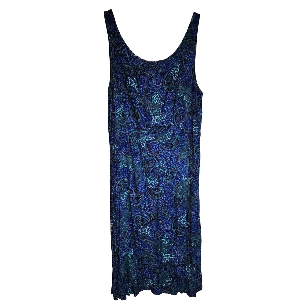 Matthew‎ & David Vintage 90s Paisley Dress 18W Blue Teal Purple Rayon USA Made